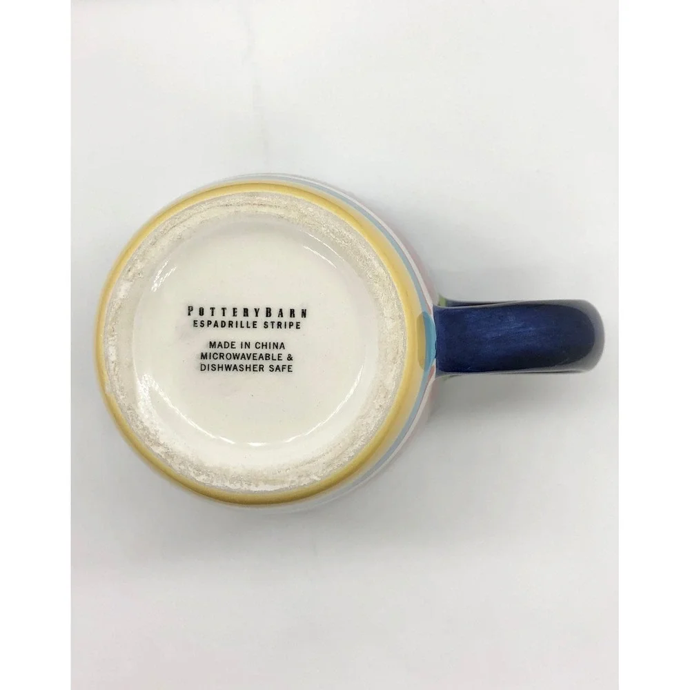 Pottery Barn Espadrille Stripe Coffee Mugs Set of 2 Multicolor Striped Stoneware